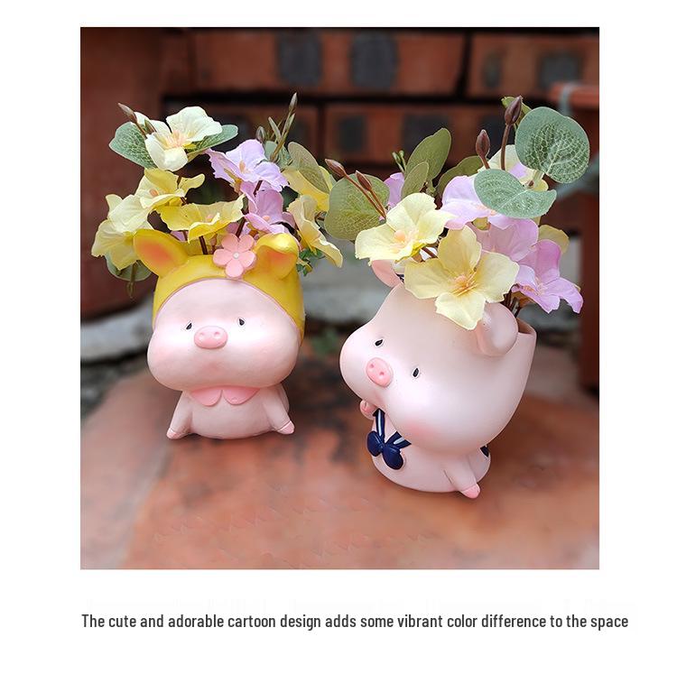 Cartoon Pig Resin Flower Pot for Succulents - Creative Desktop Decoration and Gardening Ornament
