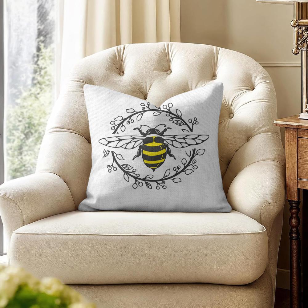Bee Art Botanical Cushion Cover Natural Linen Organic Fabric DoubleSided Printing Couch Pillow Covers Home Decor