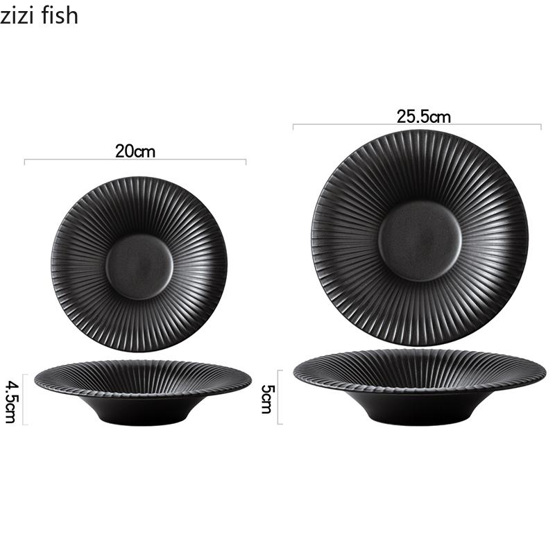 Japanese Striped Salad Plate Ceramic Deep Plate Thick Soup Plate Dessert Snack Bowl Kitchen Artistic Conception Tableware