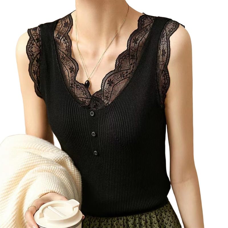 

SARADEMUNT Tank Stylish Summer Solid Simple Women s Top, Top, V-Neck, Camisole, Cool-to-the-Touch, Color, Design, 230404TBX-a-black-s