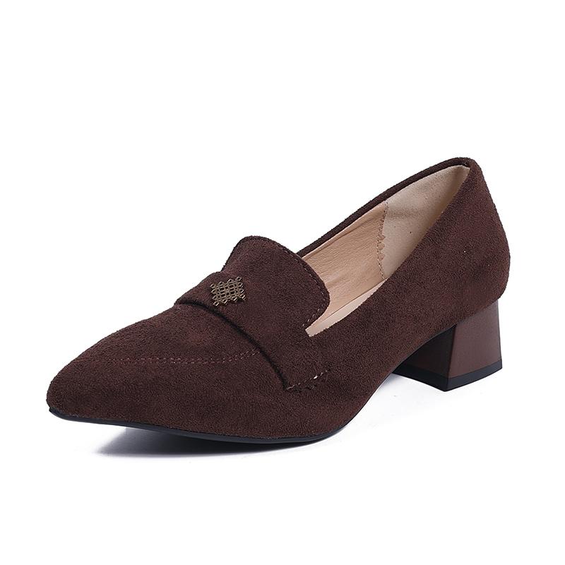High Heeled Single Shoes Women s Retro Pointed Toe Deep Mouth Slip-on Non-Slip Block Heel Wedding Shoes 35 коричневый
