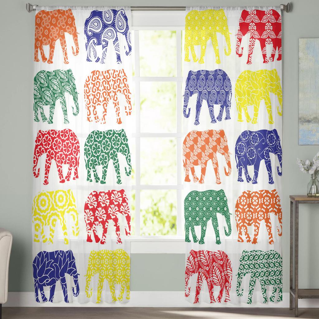 Tier Elefant Blume Silhouette Tüll Vorhänge für Wohnzimmer Transparenter Vorhang Schlafzimmer Voile Dekorative Fensterbehandlungen