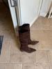Pointed inner height increase thin boots autumn and winter suede splicing folds but knee boots women