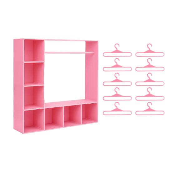 Doll Clothes Wardrobe with 10 Hangers Girl Doll Clothing Storage Closet Dollhouse Figure Doll Accessories Garment Display Box