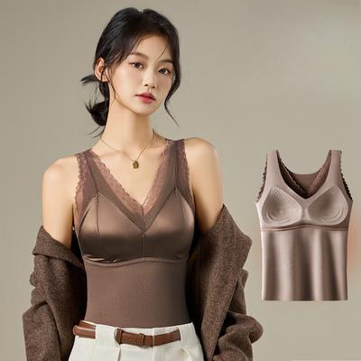 Gilet Chaud en Velours Allemand pour Femmes en Automne et en Hiver avec Coussinet de Poitrine Design Intégré avec Base en Velours Épais Coupe Slim et Haut Sans Coutures