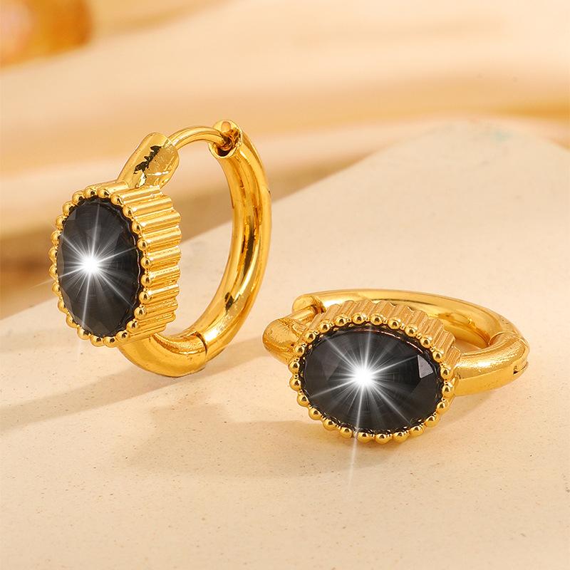 Stainless Steel Earrings, Golden Oval-shaped Ladies' Earrings, Unique and Niche-style Accessories