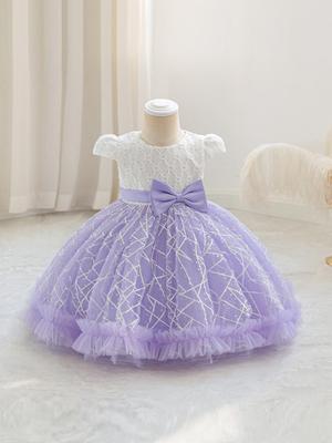 2025 Kinder Kurzarm Pailletten Mesh Prinzessinnenkleid - Puffiger Rock für Geburtstage