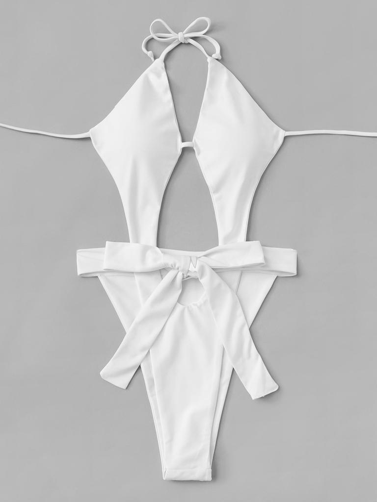 Europe And The United States New Sexy One-Piece Bikini Backless Strap Hollowed Out Explosion Solid Color Swimsuit