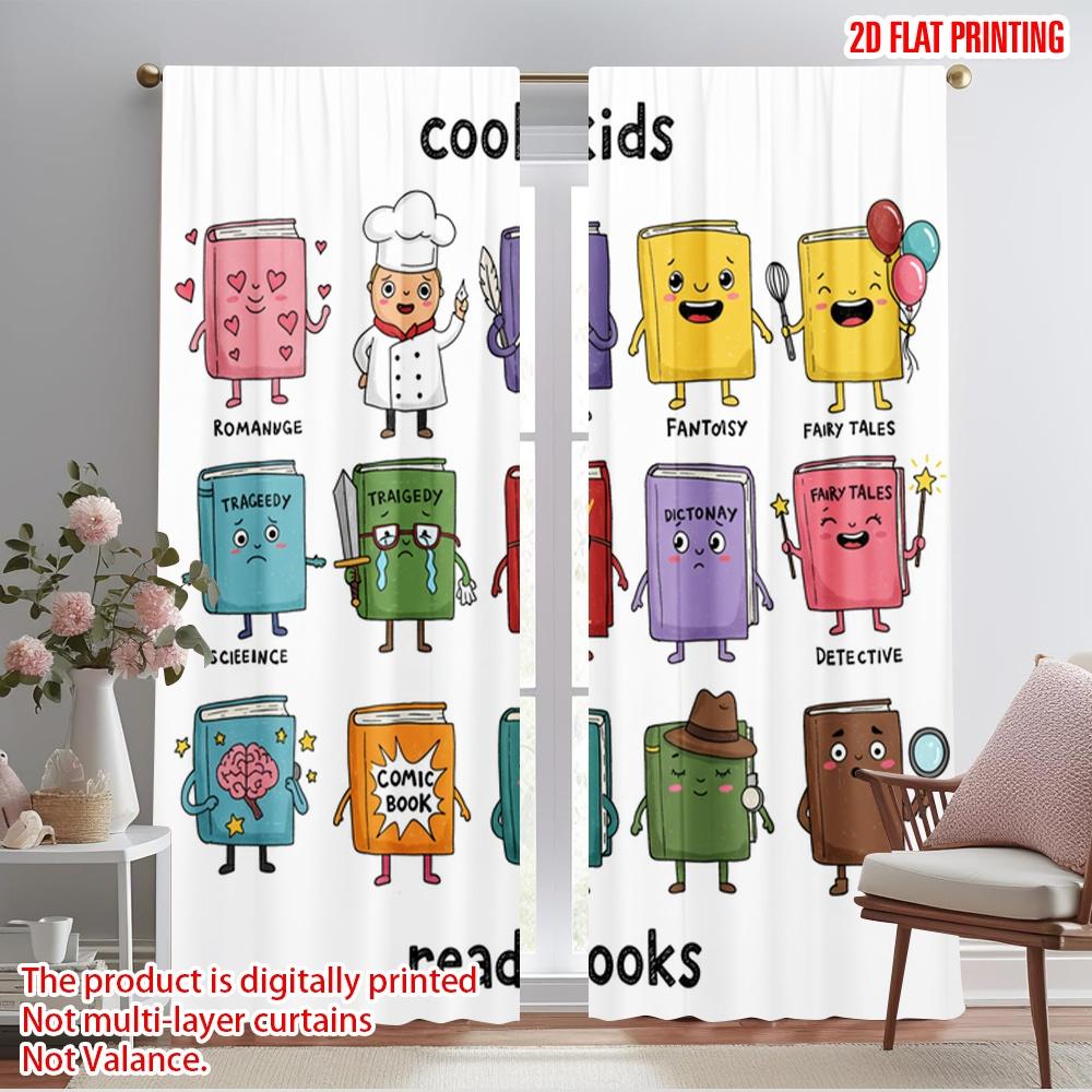 

2pcs 2D flat printing Party Window Curtains Cool Kids Read Books Polyester Without Electricity Birthday Party Use for gold wall 52.50×116.00 CM 2pcs
