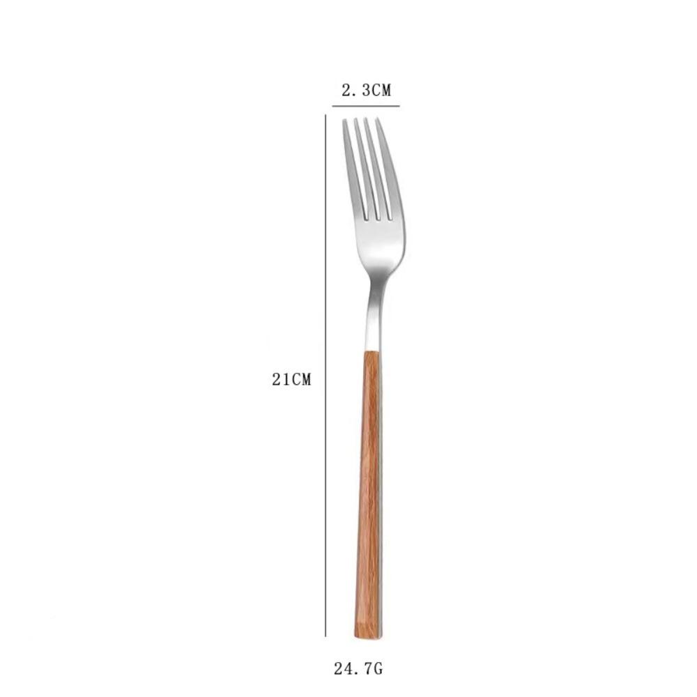 Simplicity Stainless Steel Spoon Fork Knife Wood Grain Portable Steak Knife Western Tableware Thickened Dessert Spoon