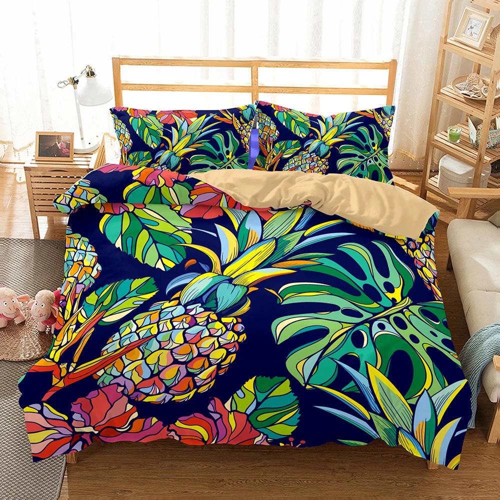 

Dropship Duvet Cover Sets 3d Printed Fruit Pineapple Bedroom Set Queen Bedding Set Ainforests Bed Linens King Size High Quality EU Single(135*200cm)3pcs