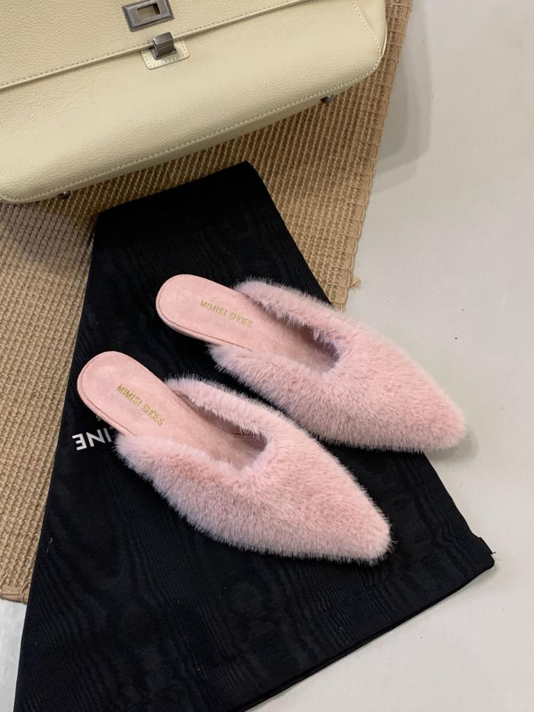 Design sense niche temperament pointed head Mao Mao half drag French retro high heels Mao Mao shoes 2025 autumn and winter women's slippers