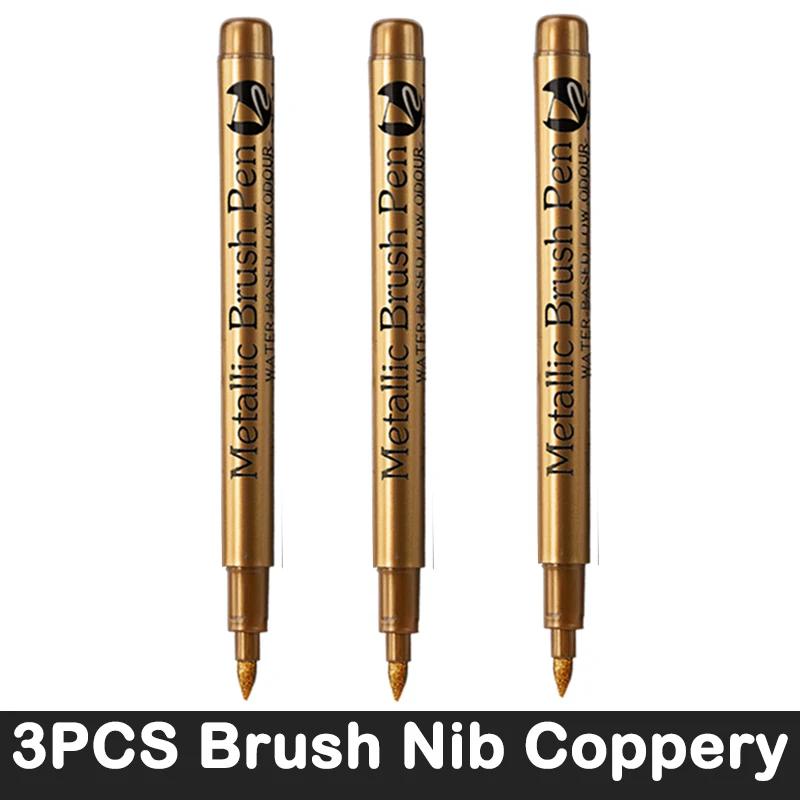 

3/6 PCS Brush Metallic Marker Pens Gold Silver Color Paint Pen Permanent Art Marker For Manga Crafts School Stationery Supplies