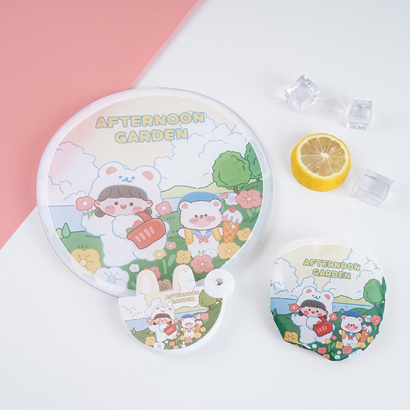 Mini Cartoon Handheld Folding Fan - Cute Student Design with Customizable Logo