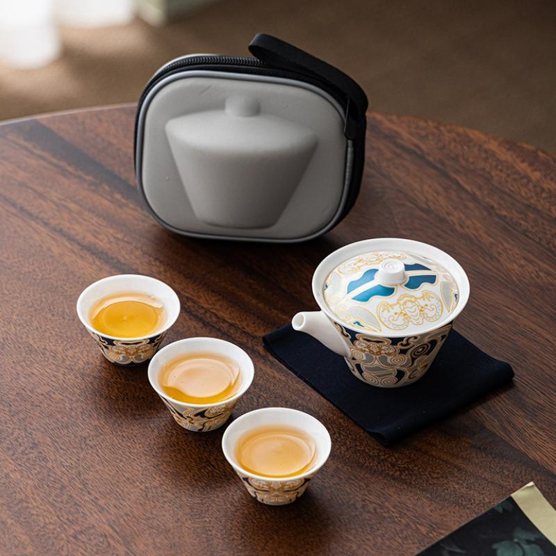 Ceramic Portable Travelling Teapot Teacup Tea Set Outdoor Camping Household Kung Fu Tea Set One Pot Three Cups Teaware Set New