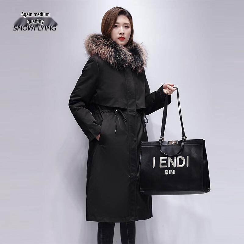 

XueZhongFei Women s Mid-length Down Parka with Raccoon Fur Hood L