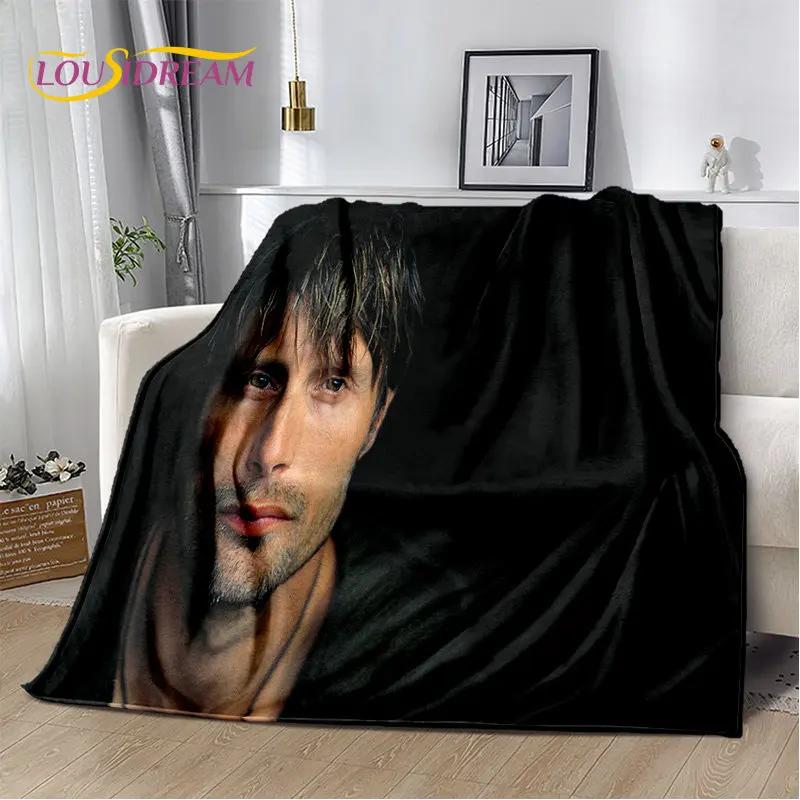 3D Mads Mikkelsen Schauspieler Star Weiche Plüschdecke, Flanelldecke Überwurfdecke für Wohnzimmer Schlafzimmer Bett Sofa Picknick Abdeckung Kinder