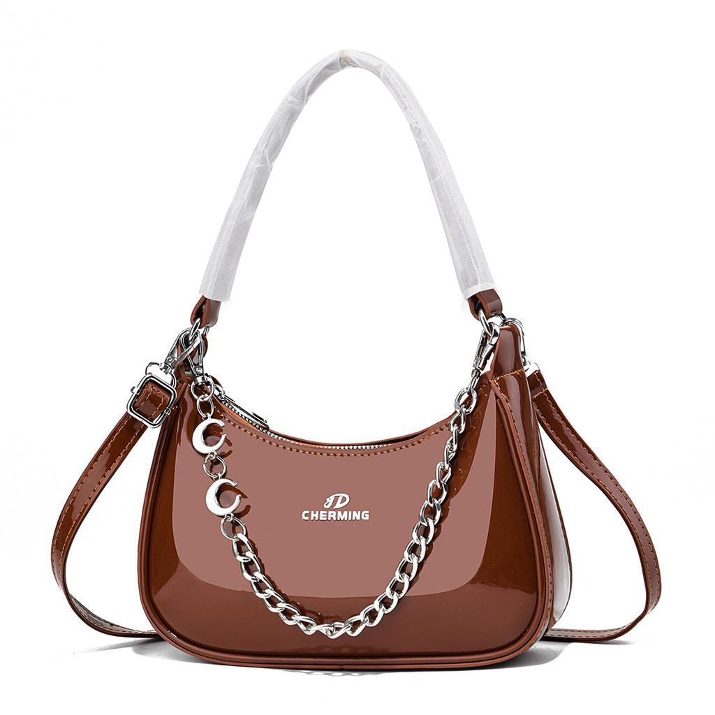 2026 New Glossy Patent Leather Crescent Armpit Bag