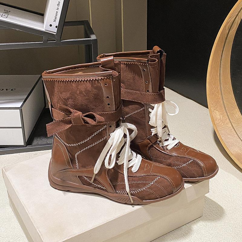 Vintage Maillard Martin boots women's British style 2025 summer new with skirt flat bottom inner height-increasing lace-up short boots