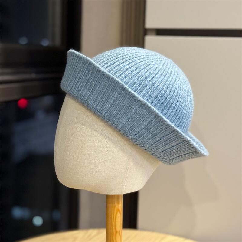 Outdoor design sense 1111 color matching striped handmade knitted sailor hat women's autumn and winter versatile face small wool basin hat