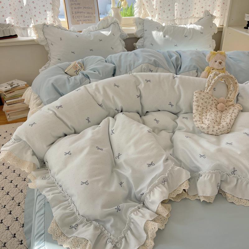 Double Yarn Princess Wind Lace Bedding Four-piece Set Skin-friendly Breathable Washed Sheets Quilt Cover Pillowcase