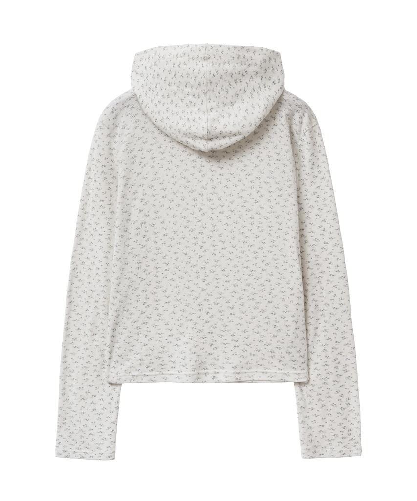 Half Button Flower Hoodie (White)