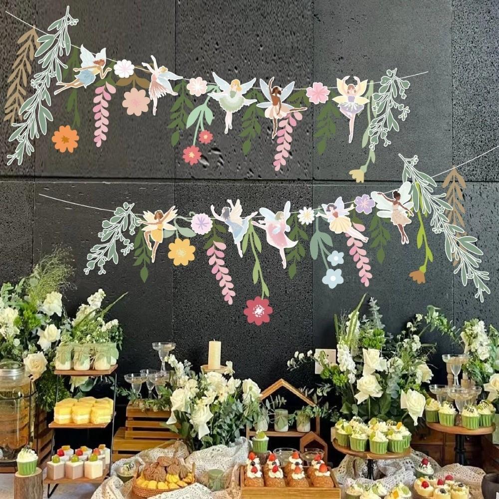 Funny Long Leaves Flower Banner Hanging Flower Flag Floral Leaf Paper Banner  Happy Birthday