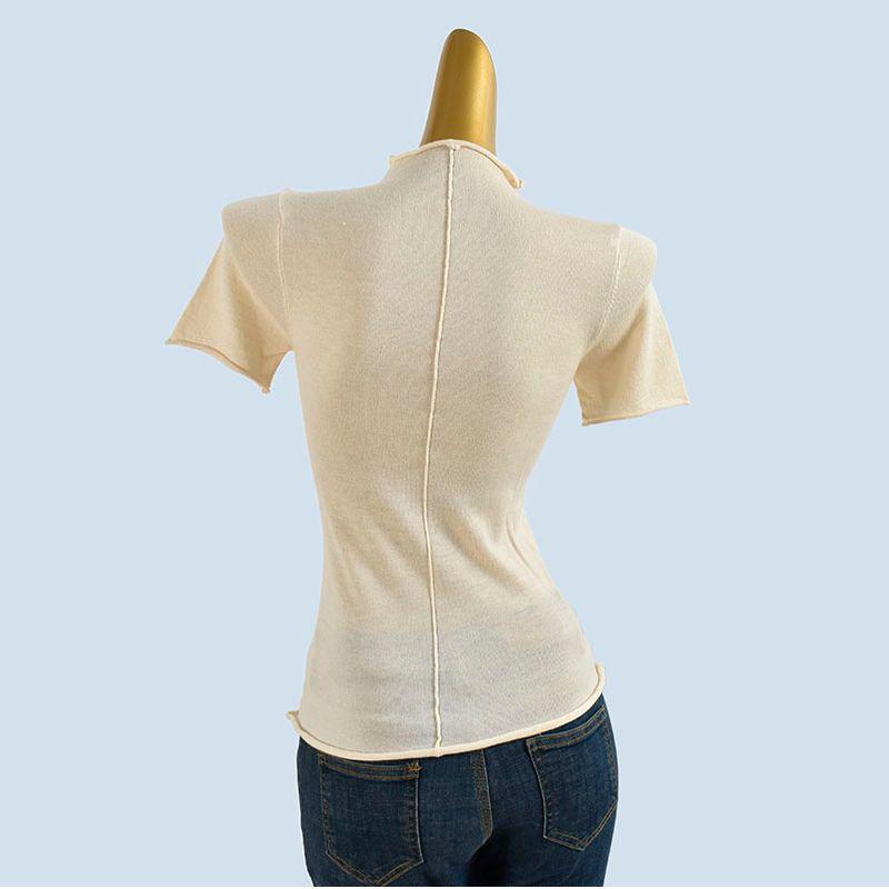 Six Fleece Knit Half-high Collar Short Sleeve T-shirt Bottoming Shirt Women Summer Simple Slim Fit Outer Wear Pullover Top