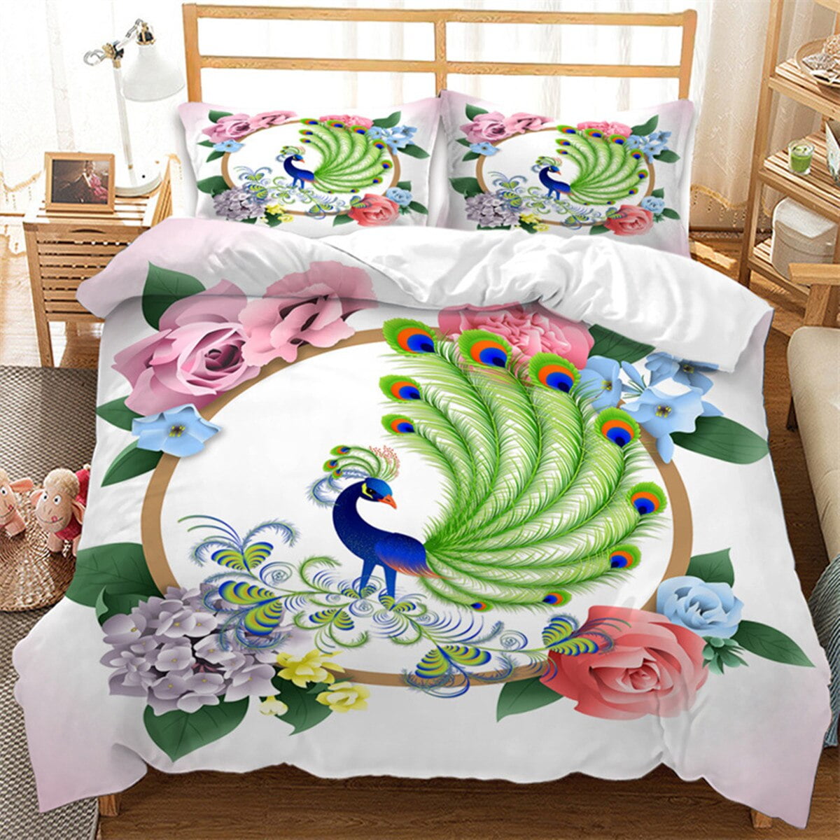

Soft Duvet Cover Quen Sized Dimensions Gren Feather Safari Warm Comforter Cover, Wildlife Modern Simple Bedspread Cover, Exotic Chinese Style 135*200cm Eu-Single