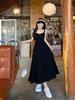 Plus Size Women's Black Spaghetti Strap Sleeveless Summer 2024 French Retro Waist-Hugging Mid-Length Dress