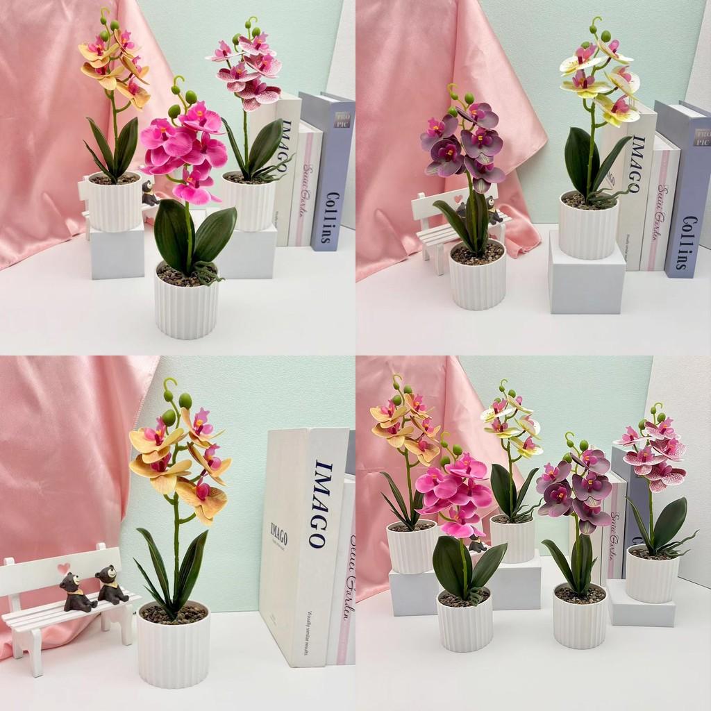 Faux Orchid Flower With Realistic Greenery For Restaurant And Party Decor