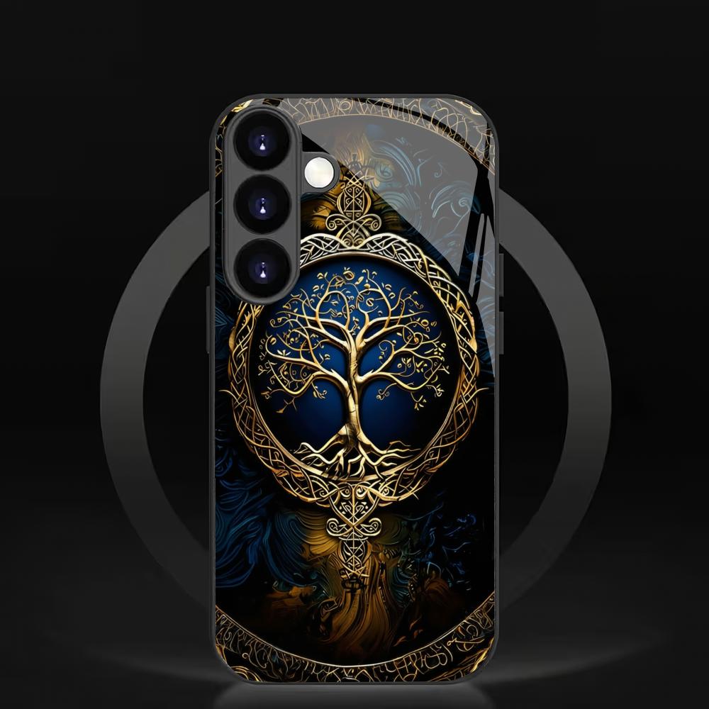 Tree of Life Tempered Glass Phone Case Suitable for Samsung Galaxy S26 S25 S24 S23 S22 S21 S20FE/Ultra/Plus Anti Drop Back Cover