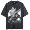 Camiseta Lavada Estampada de Anime Berserk Guts para Hombre Algodón de Alta Calidad Camisetas Vintage Oversize Street Tee Harajuku Camiseta Masculina