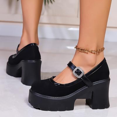 Klobige Plateauschuhe in großen Größen Herbst Strass-verzierte hochhackige Loafer Britisch inspirierte Eleganz für Frauen