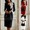 Nový styl Bohyně Bodycon Šaty do kanceláře s mašlí a barevnými bloky pro ženy