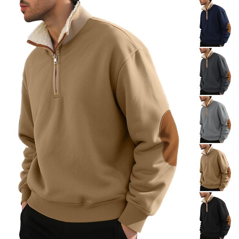 New sweater retro stand-up collar semi-open placket men's long-sleeved casual sports sweater