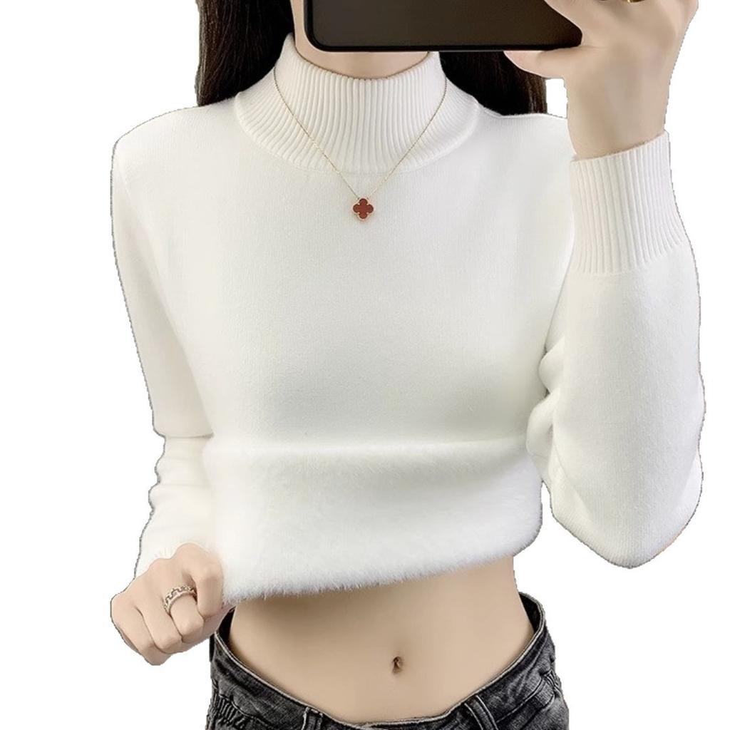 Autumn and Winter Velvet Knitted Sweater Pullover High Neck Knitted Sweater for Women