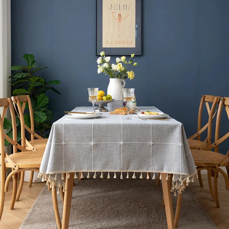 Embroidery Tablecloths Dust Proof Table Cover, Embroidery Flower Tassels Pattern Table Cloths,For Dinning Party Wedding Decor