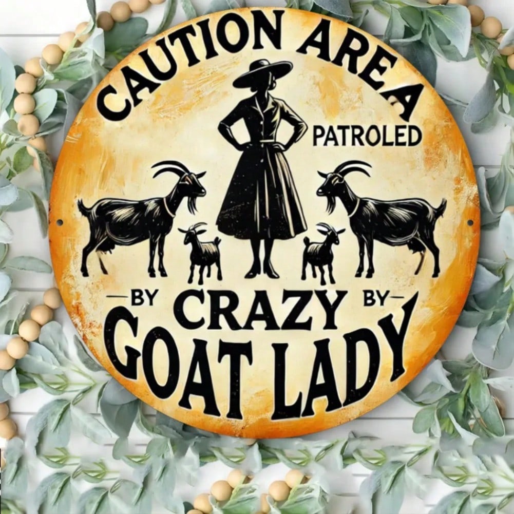 Crazy Goat Lady Metal Wall Sign Round Rustproof Home Art Decor 20x20 разноцветный