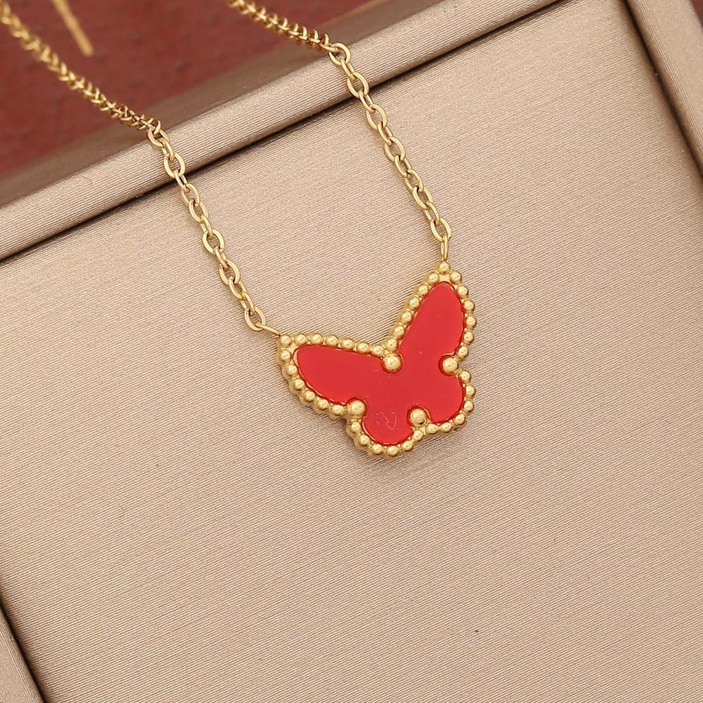 2026 Multi-color Butterfly Stainless Steel Pendant Clavicle Necklace N1104