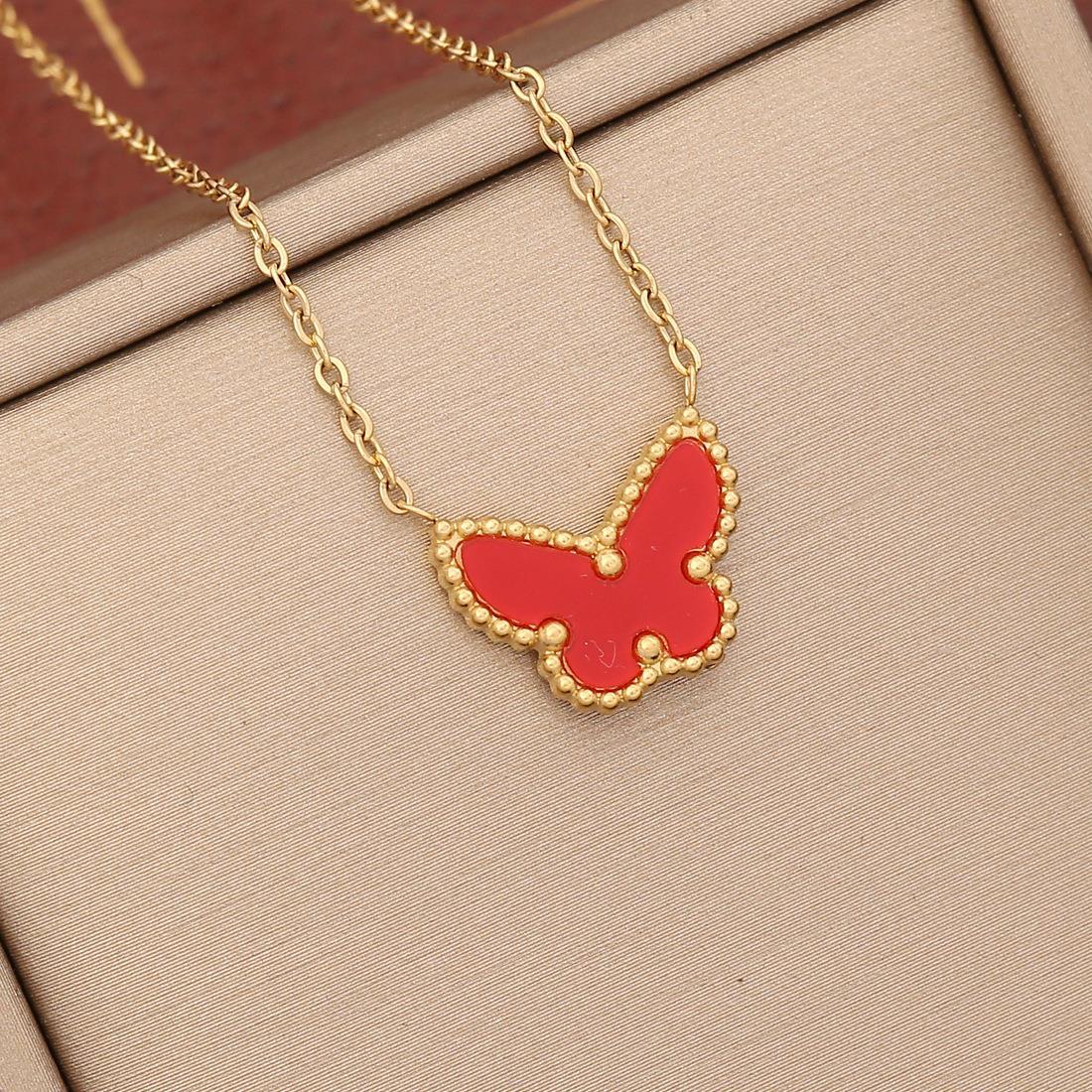 2026 Multi-color Butterfly Stainless Steel Pendant Clavicle Necklace N1104 красный
