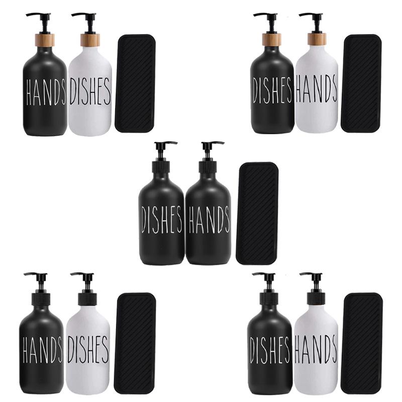 500 ml weiß-schwarzes Spülmittelspender-Set für die Küchenspüle, Handseife und Spülmittel-Vorratsflasche, nachfüllbare Flaschen
