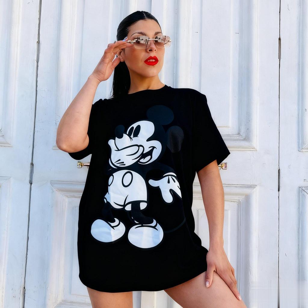 Damen T-Shirt Disney Mickey Maus Minnie Vintage Baumwolle Oberteile Lässig Kurzarm Niedlich Cartoon Druck Straßenmode Sommer Neu