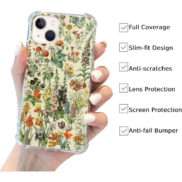 French retro flower phone case compatible iPhone 13,Old World Iris Phone Case Suitable for iPhone 13,Cool and Cute TPU Shockproof Phone Case