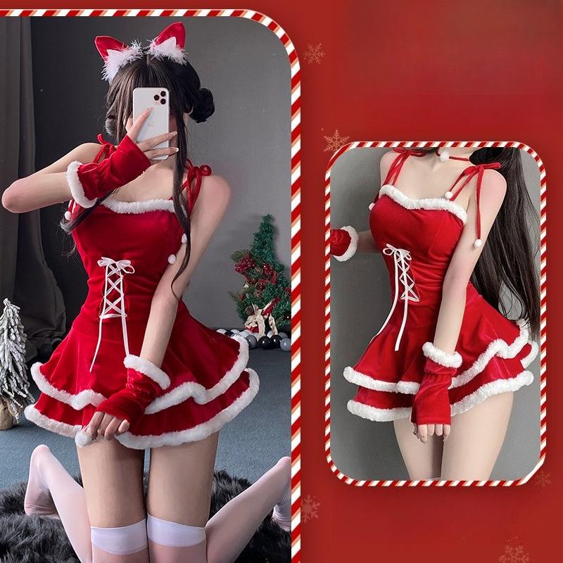 Women Sexy Mini Dress With Shawl Temptation Velvet Christmas Dresses Slim Fit Exotic Costumes Miniskirt Night Club Nightwear