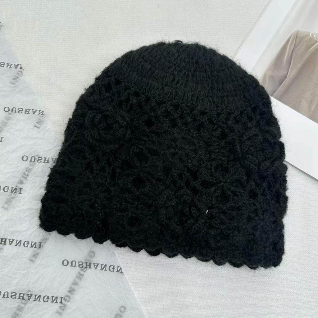 Retro style hand-crocheted crochet double-layer hat women's autumn and winter fashion foreign style warm wool hat knitted hat