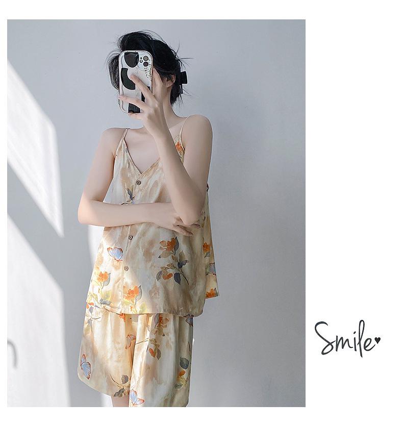 Neo-Chinese Cotton Silk Camisole Pajama Set for Women - Summer 2025 Beach Style