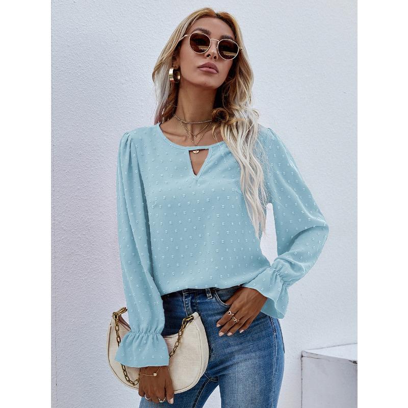 Wczesnowiosenny sweter z okrągłym dekoltem i długim rękawem w kropki, damska koszula do dojazdów