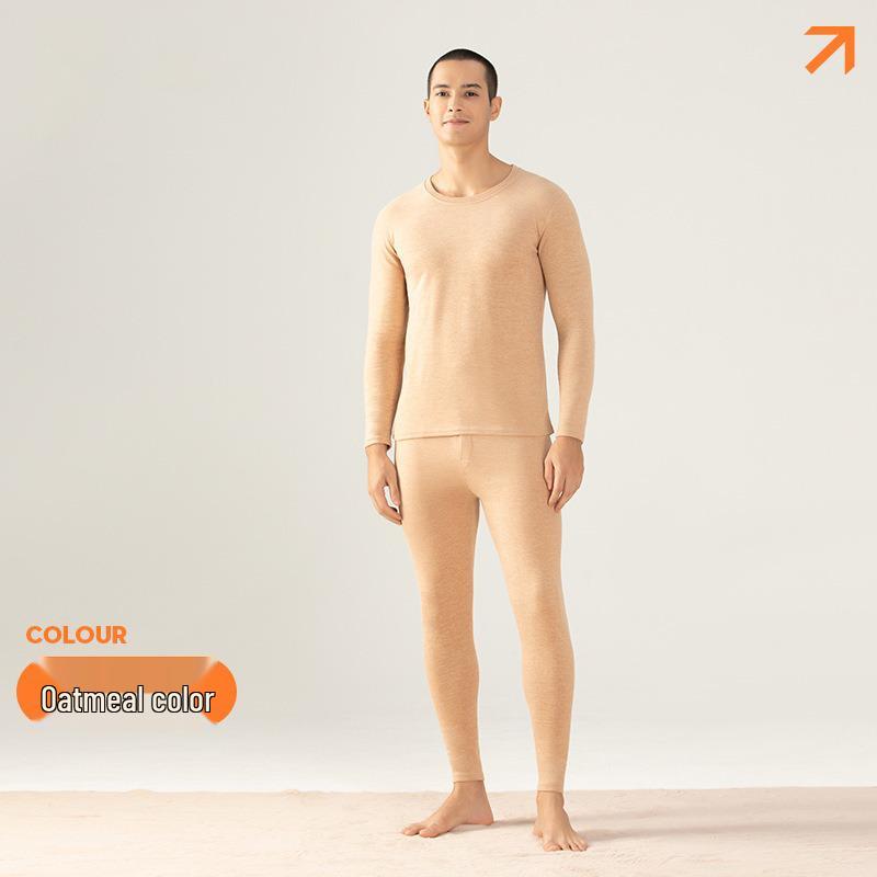 Herren Thermo-Unterwäsche-Set aus Wolle und Seide: Samtgefütterte Basisschicht für Herbst und Winter XXXL beige
