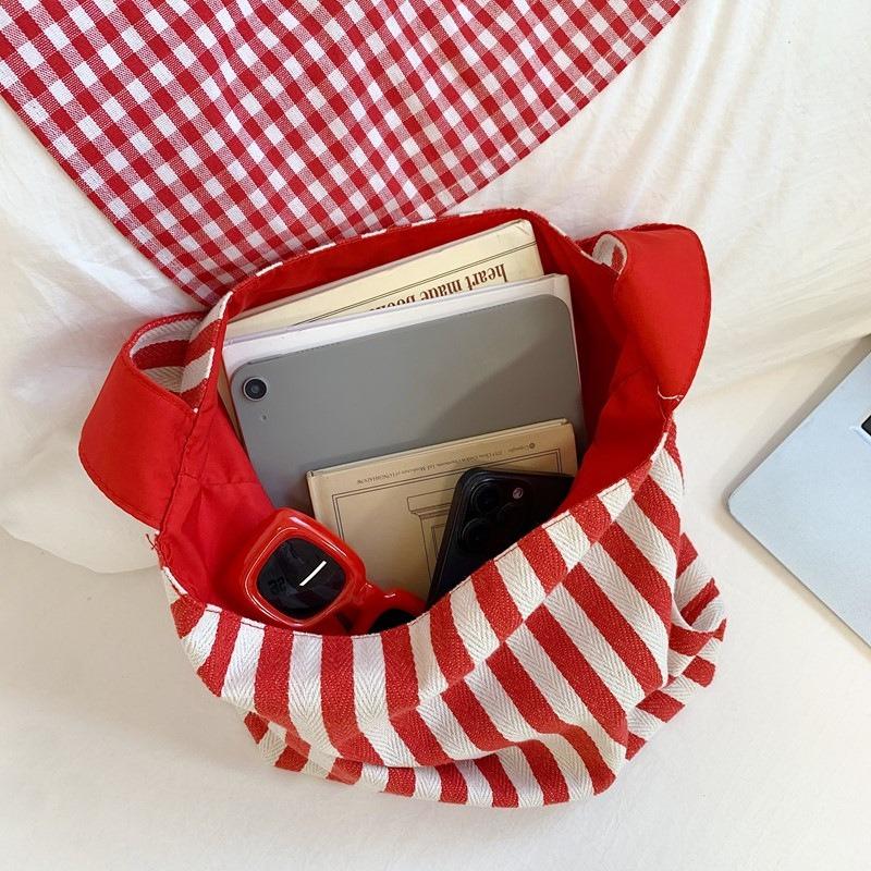 Striped Double-sided Tote Bag Women's Lazy Wind Contrasting Color Shoulder Bag Large Capacity Leisure Commuting Versatile Shoulder